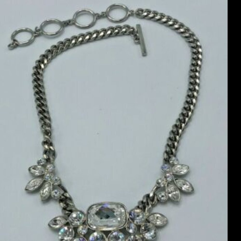 Givenchy Signed Large Crystal Silver-Tone Chain Link Collar Runway Necklace - Picture 5 of 6